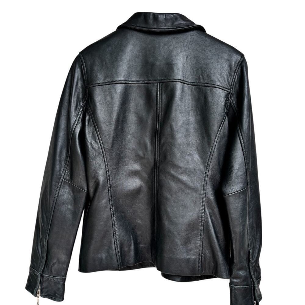Mossimo Leather Jacket Womens Size S Zip Pockets Cuffs Lined Relaxed - Picture 3 of 8